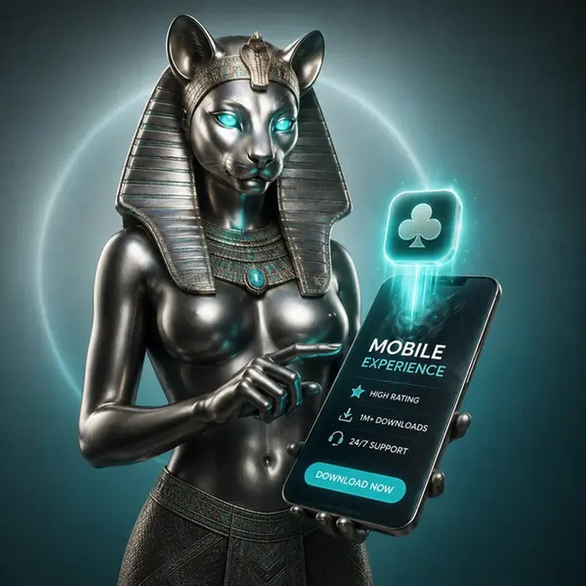 Winaura mobile App leuchtet, während die Katzengöttin nahtlose Spielerfahrung demonstriert